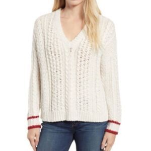 Velvet by Graham & Spencer neutral wool blend cable knit sweater women sz medium